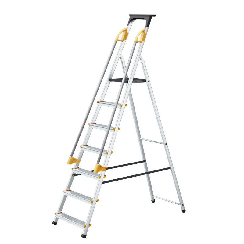 Aluminium Safety Platform Steps with tool tray - 7 tread - EN131 compliant - platform height 1400mm